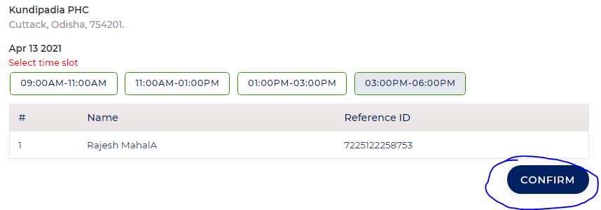 Cowin App Date and Time Selection